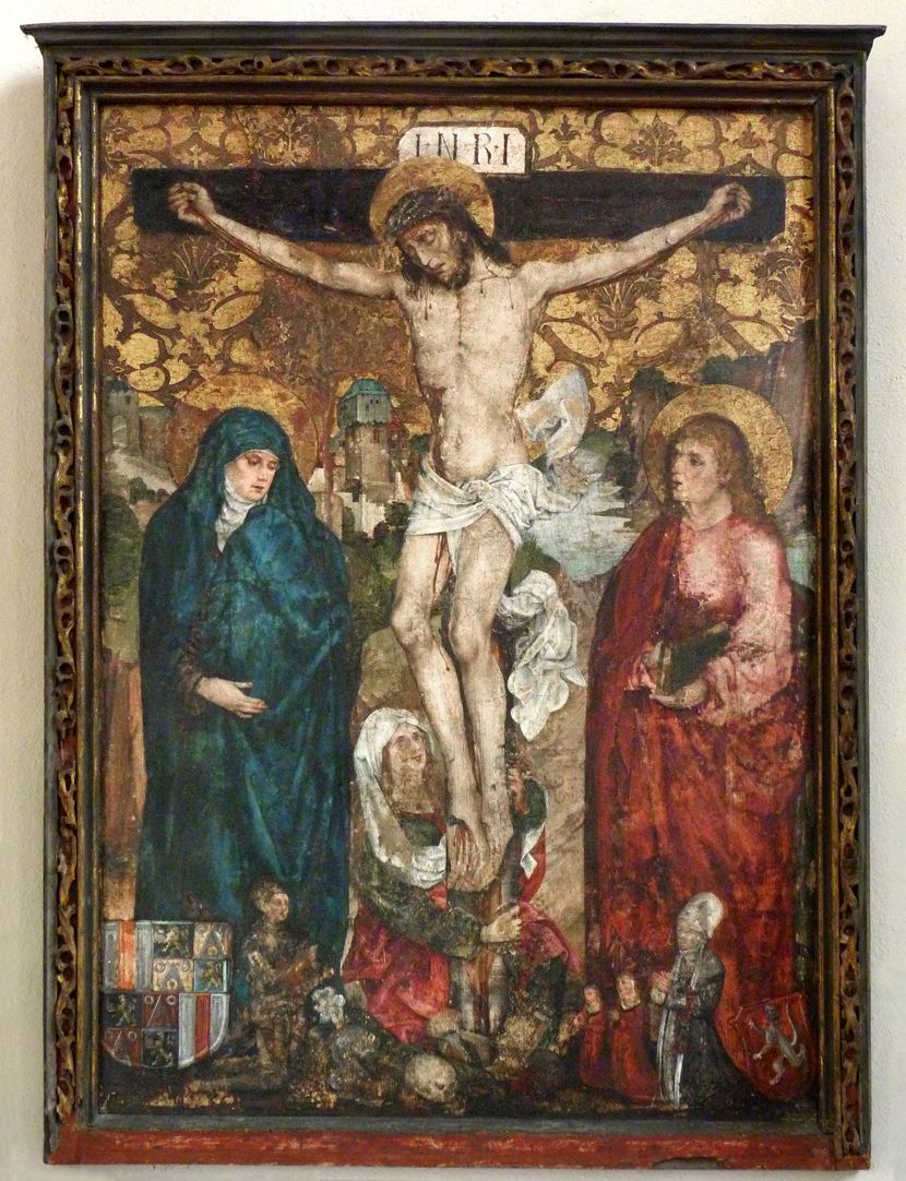 Epitaph der Margarethe von Obernitz, geborene Tetzel Kreuzigung mit Maria, Johannes und Maria Magdalena, Gesamtansicht