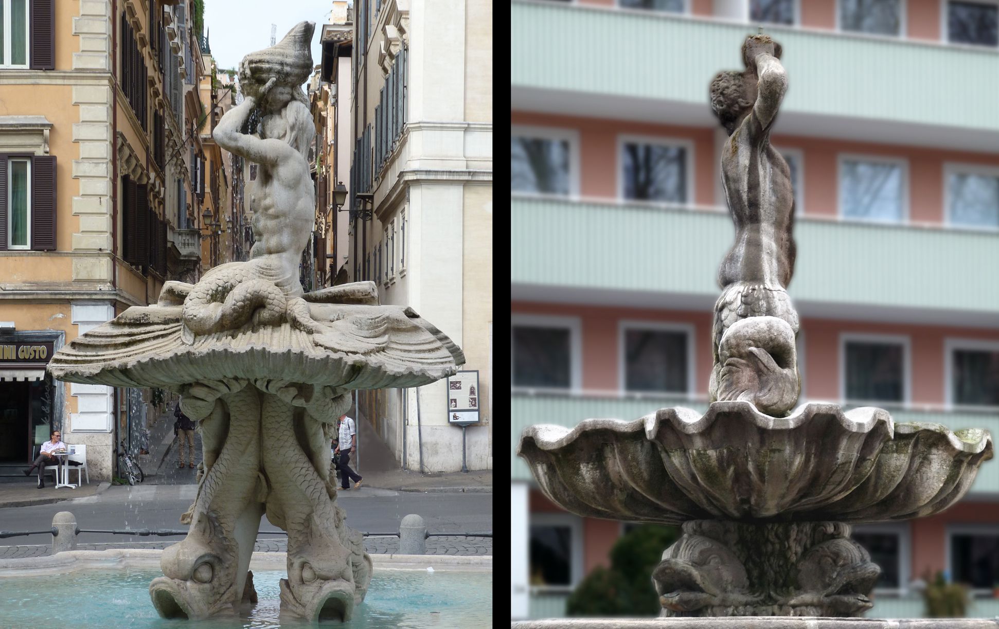 Tritonbrunnen Rom / Nürnberg, Fontana del Tritone, Seitenansicht