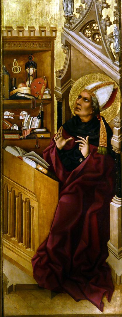 Tucheraltar Heiliger Augustinus am Pult sitzend mit Dorsalwimperg