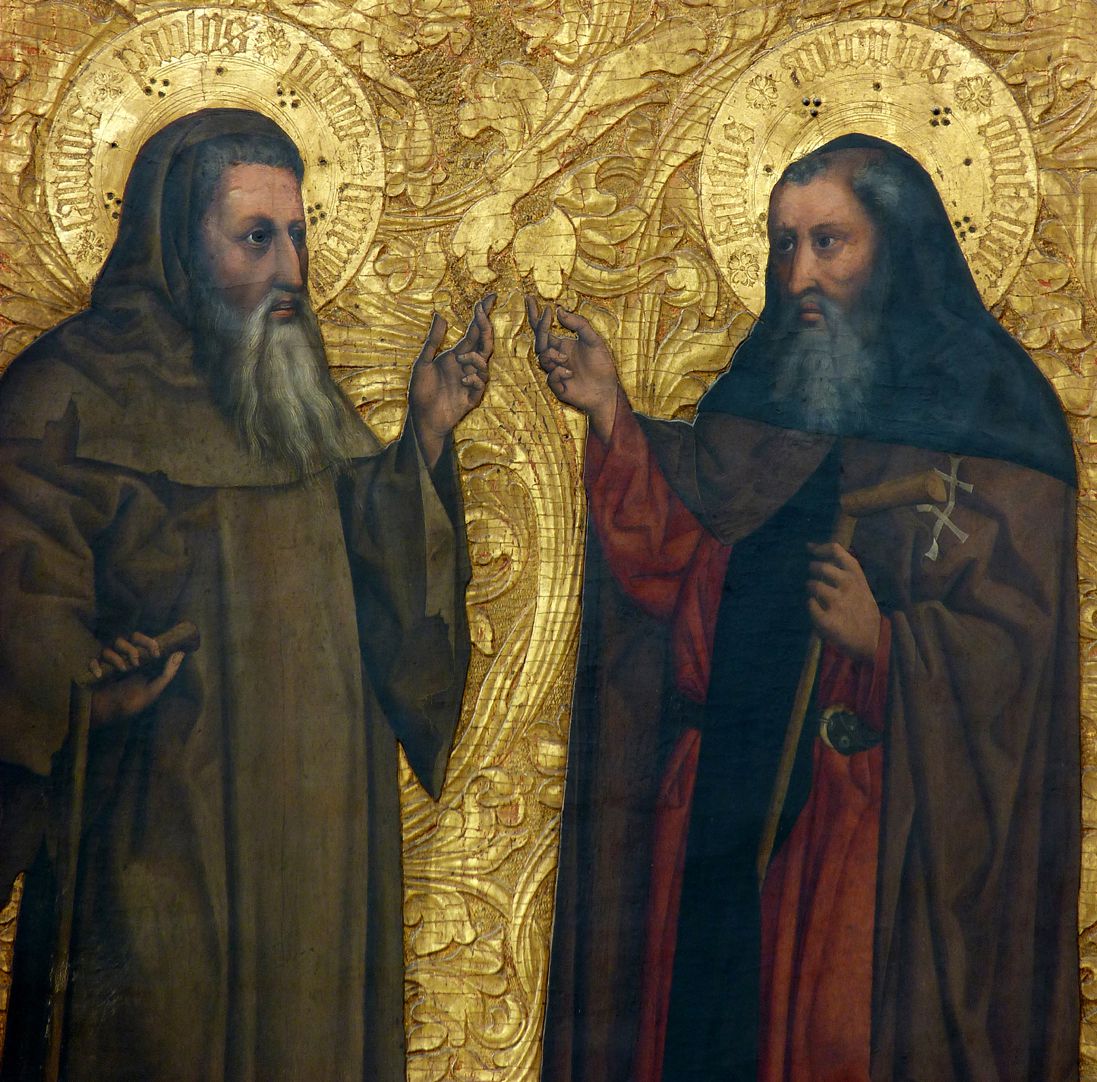 Tucheraltar Der hl. Paulus Eremita und der hl. Antonius Abbas im Gespräch, Detail