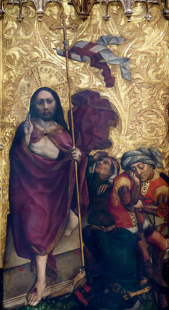 Tucheraltar Mitteltafel, rechts, Auferstehung Jesu mit drei Wächtern
