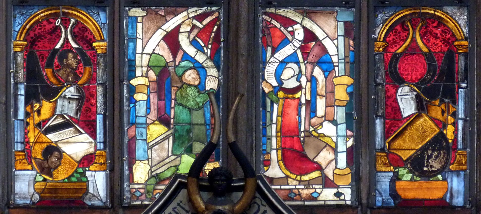 Tucher-Fenster Stifterzeile mit Bertold Tucher (gest. 1379) und Anna Pfinzing (gest. 1381)