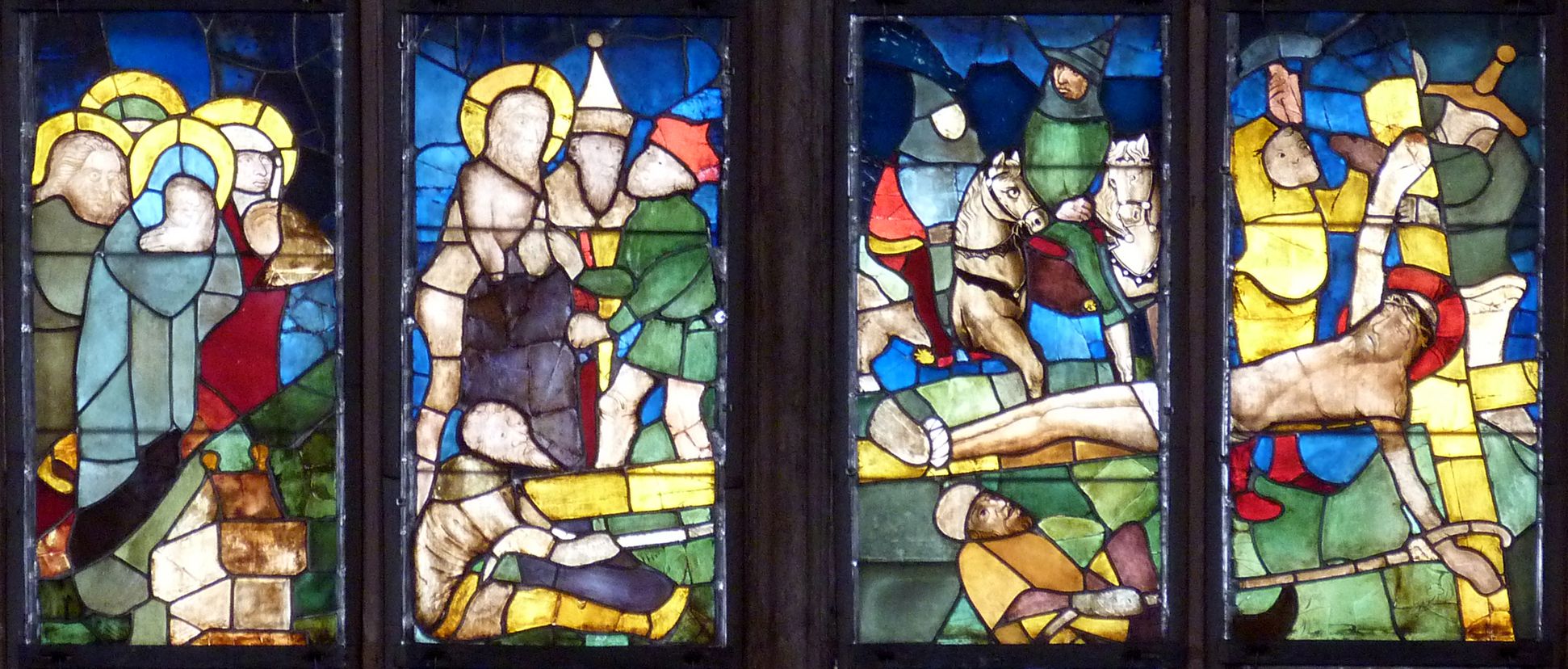 Tucher-Fenster Vierte Zeile: Entkleidung Christi und Kreuzanheftung