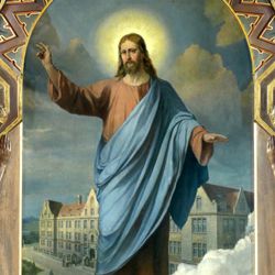 Jesus breitet segnend seine Hände über die Nürnberger Taubstummen-Anstalt aus
