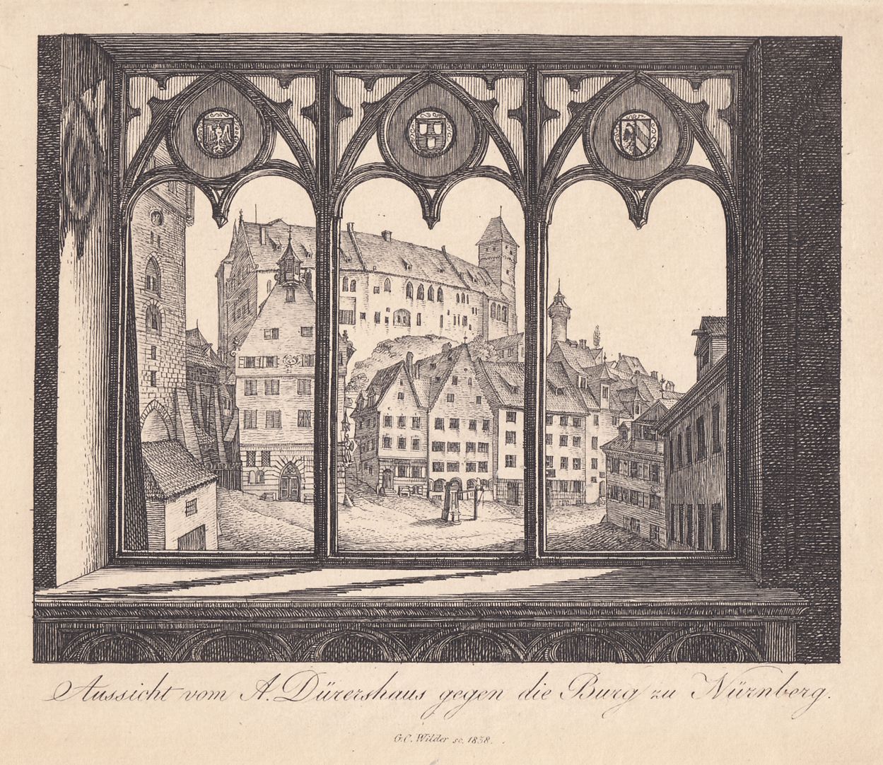 View from A. Durer´s house towards the castle in Nuremberg Total view