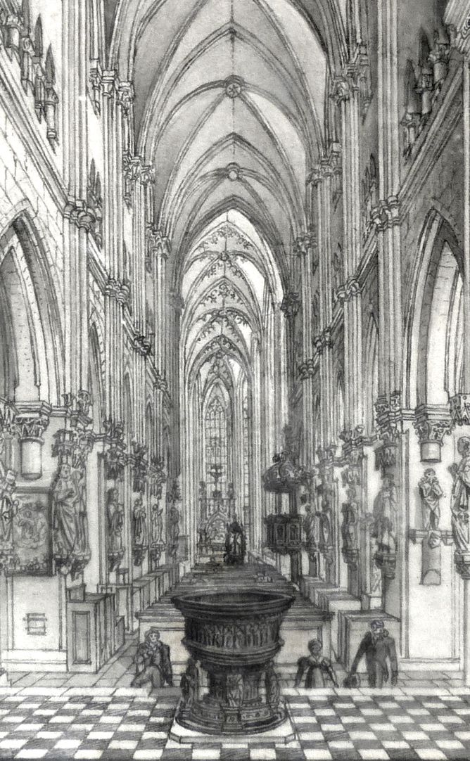 Interior of St. Sebaldus Church in Nuremberg View of the aisle, detail