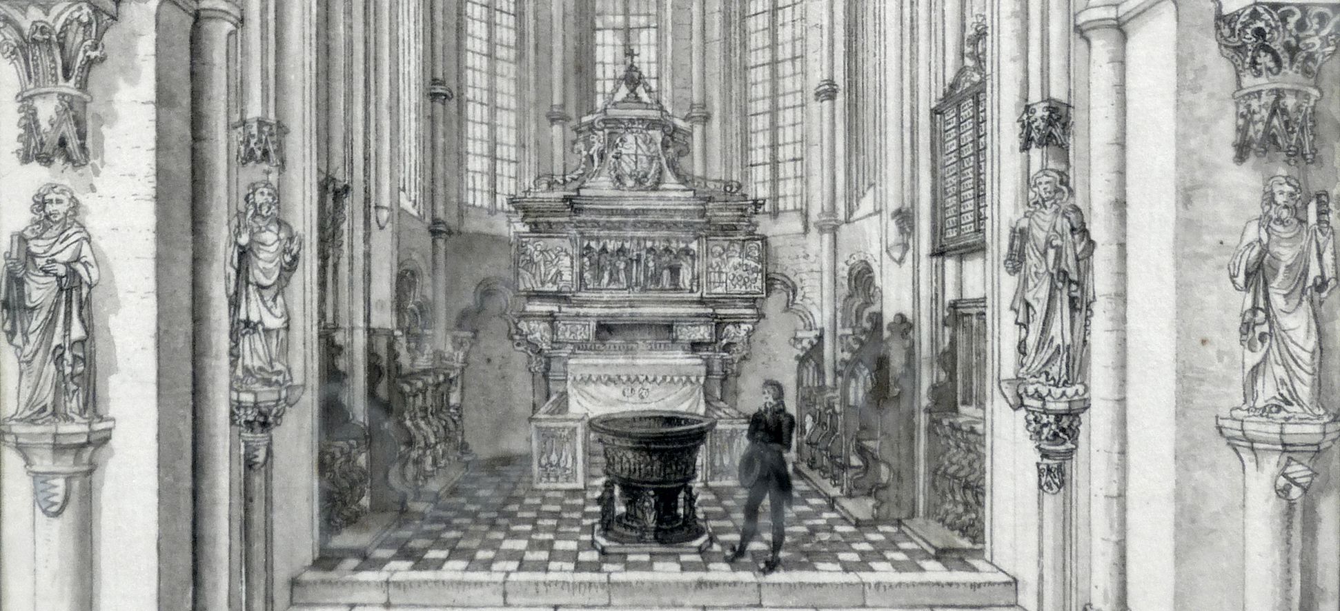 Interior of St. Sebaldus Church in Nuremberg, west choir lower section of the picture