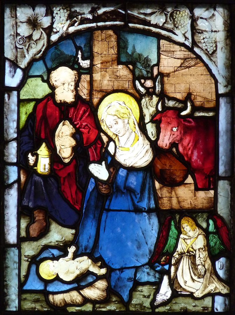 St. Bartholomäus, Chorfenster n II Zweite Zeile, Fenster b, Geburt Christi