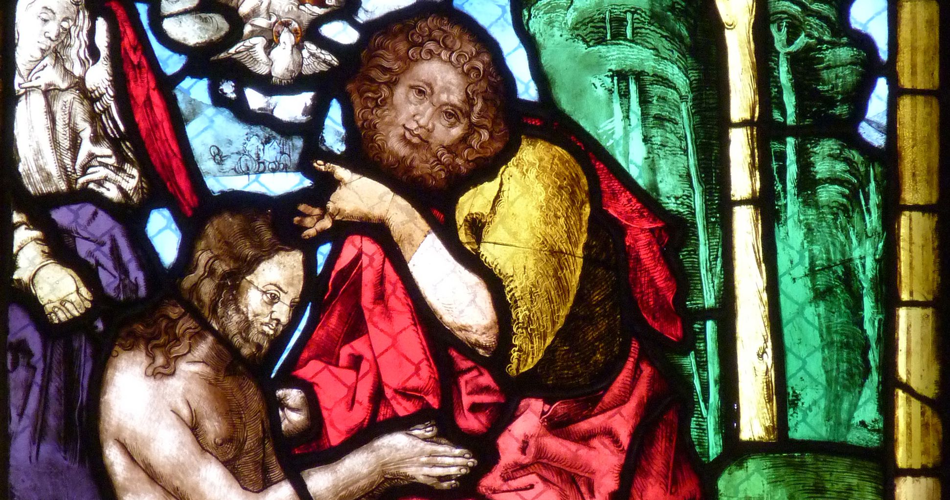 St. Bartholomäus, Chorfenster n II Vierte Zeile, Fenster a, Taufe Christi, Detail