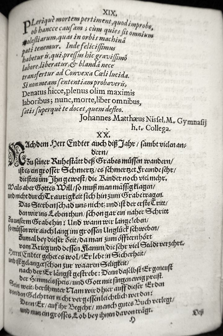 Christian funeral sermon XIX Gedicht von Johannes Matthaeus Nissel (1630-1680) / XX von J.S.