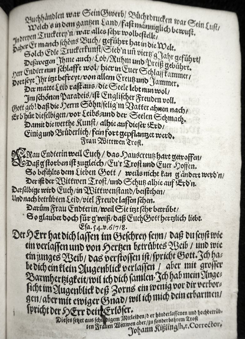 Christian funeral sermon XXI Endterian grave inscription by Johann Kißling (1613-1674), proofreader in the Endterian office