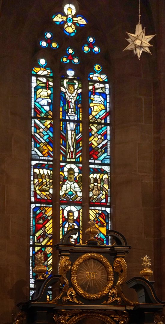 East window in the choir of St Nicholas and St Ulrich General view