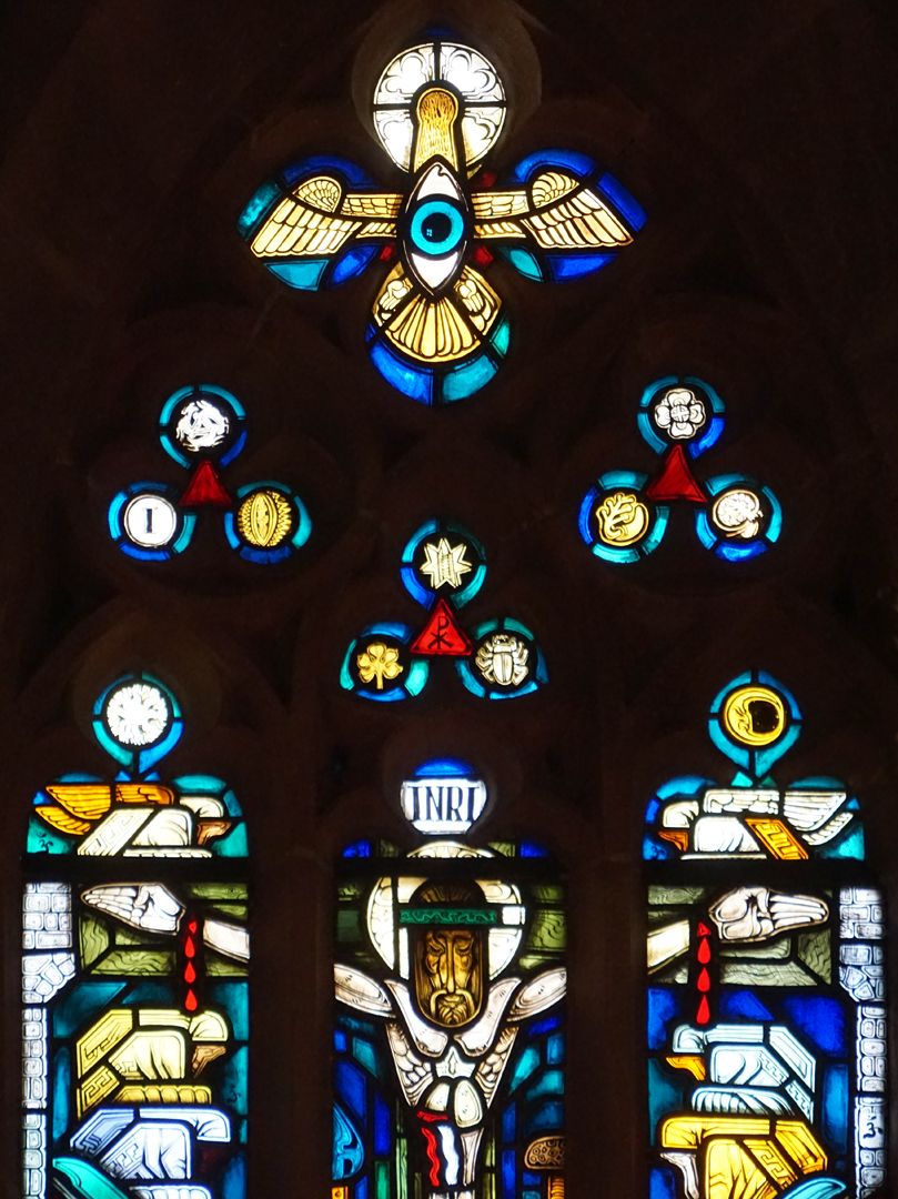 East window in the choir of St Nicholas and St Ulrich Window top and top row