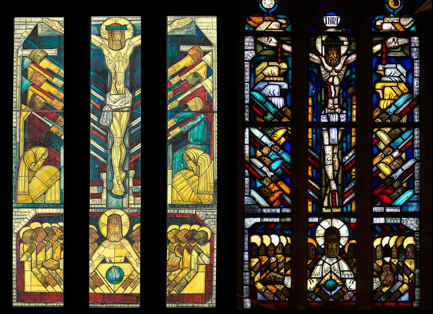 East window in the choir of St Nicholas and St Ulrich Draft and accomplished window