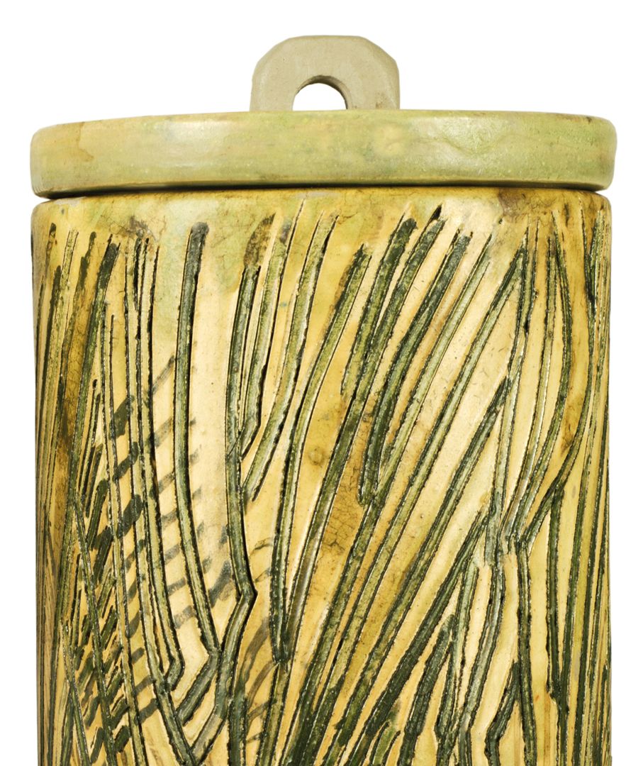 Keramikzylinderpaar „Dschungelwanderer“ Detail