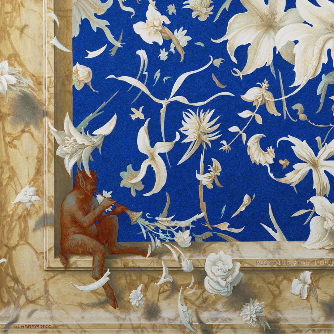 Blütenmelodie in Weiß Moll Detailansicht der linken unteren Ecke