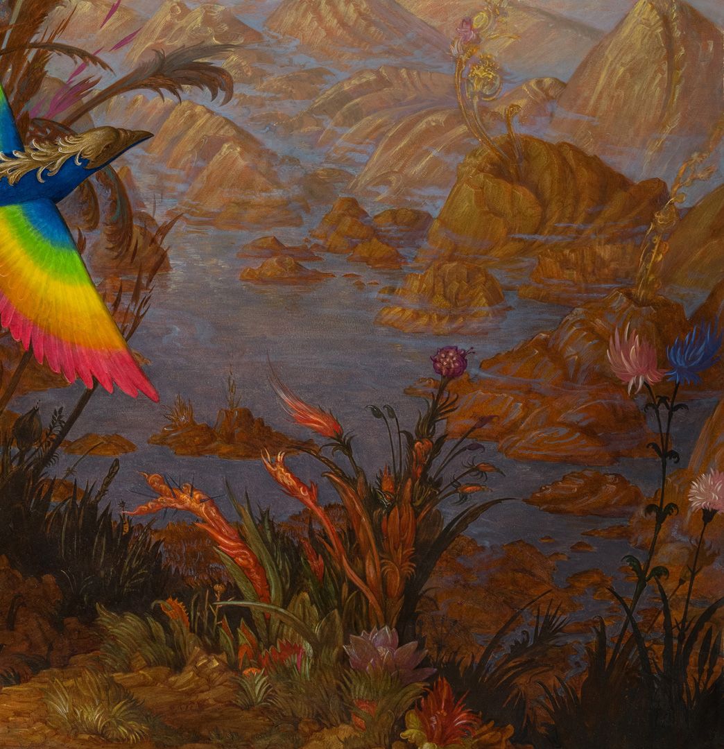 Landschaft mit Farbvogel Detailansicht der rechten unteren Bildpartie
