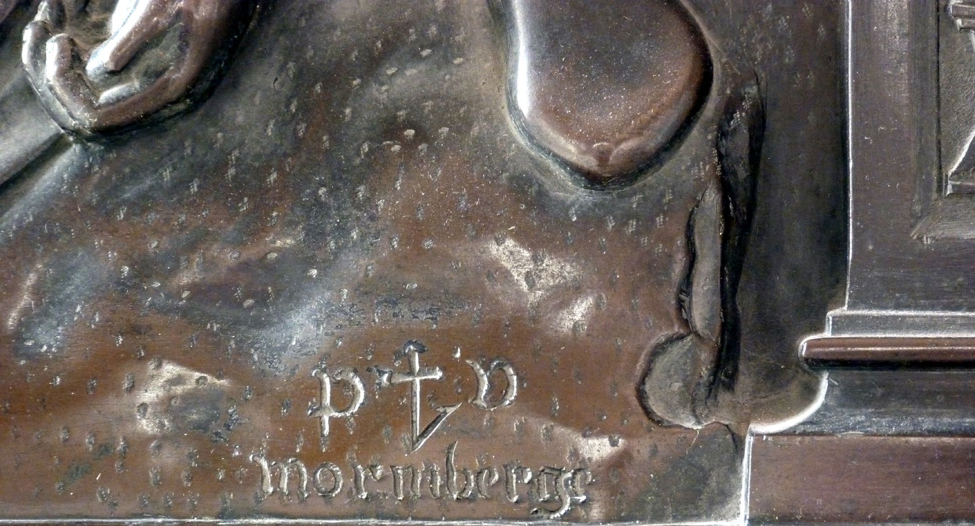 Weeping over the dead Christ: Epitaph Eisen-Behaim Right lower corner, master brand mark: P V normberge