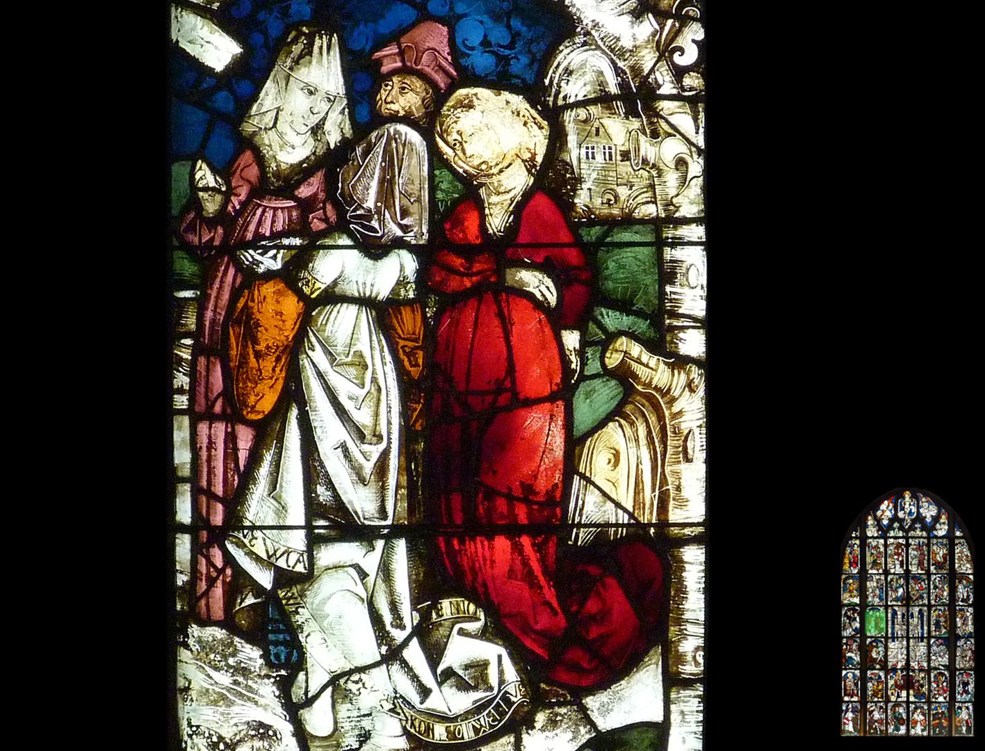 Imperial window Trial of the cross, two court ladies with Burgundian bonnets