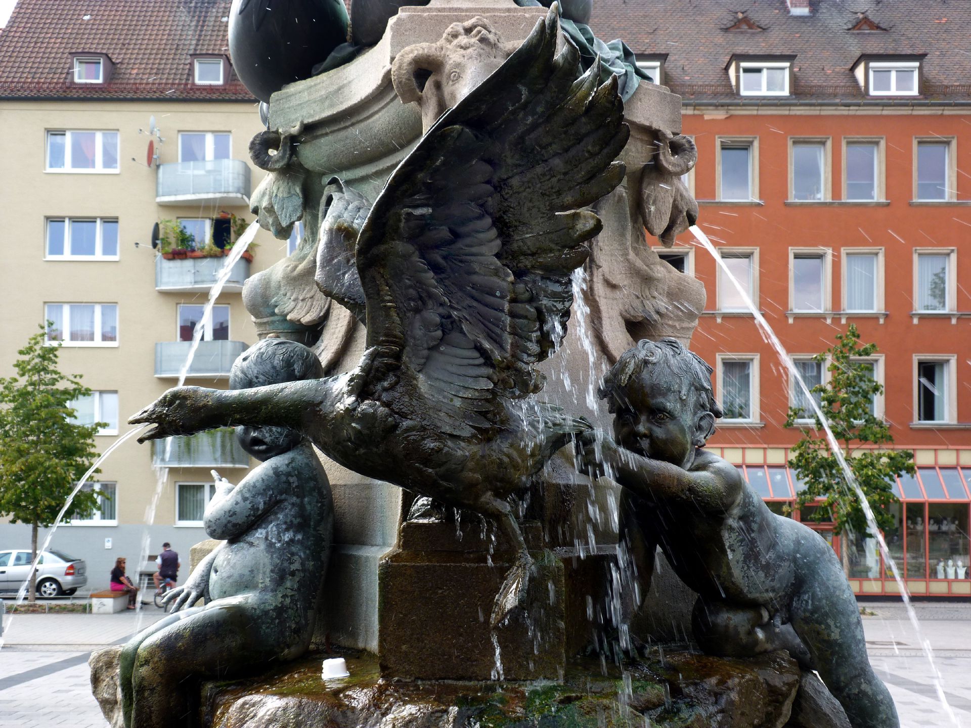 Nymph Fountain Goose with playing childten